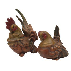 Ceramic Hen Rooster Set Chickens Farmhouse Country Decor Midcentury Vintage 1965